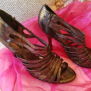 Strappy Glitter Pewter Copper Heels